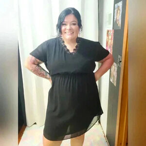 Plus Size Lace & Sheer Sleeve Dress